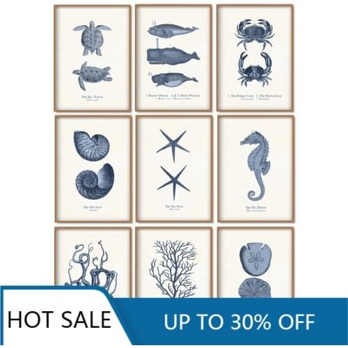 Fossil Fish Turtle Snail Star Tree Vintage Wall Art Canvas Painting Posters Prints Nordic Wall Decor Pictures For Living Room De