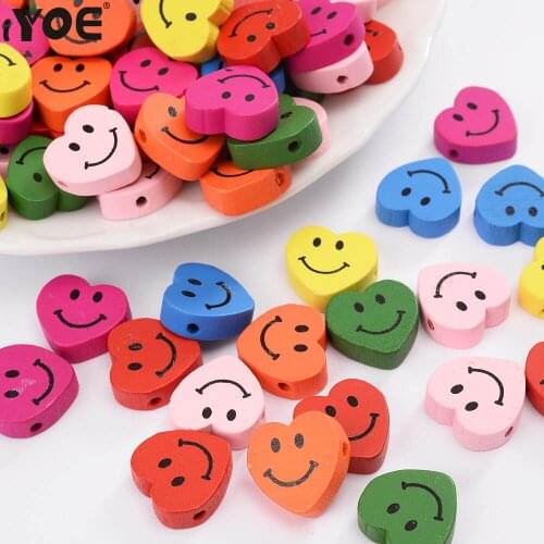 IYOE 30pcs/Lot 18mm Smiley Face Beads Natural Wood Spacer Beads For Jewelry Making Necklace Bracelet Kids DIY Supplies