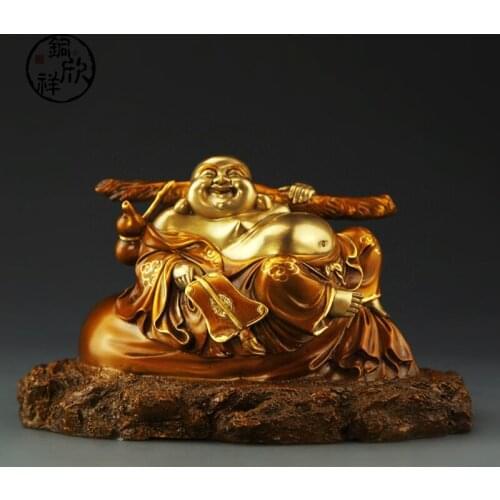 Chinese Resgious Brass Maitreya Buddha Statue Copper The Cloth Bag Monk Sculpture Home Buddhist Temple Decoration