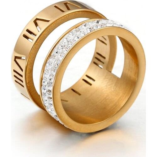 Roman Numerals Stainless Steel Ring for Women Classic Rose Gold Color Casual Double Layer Rings Jewelry Anniversary Gift