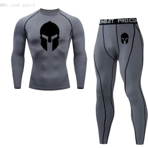 Mens Thermal T-shirt + Pants 2-piece Thermal underwear set Winter long johns Warm Compress skin track suit Men sportswear MMA