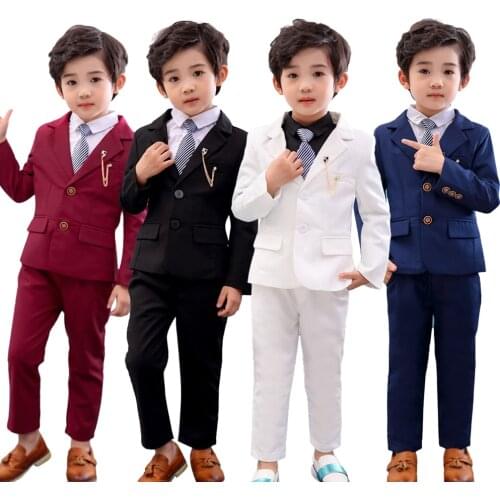 2Pcs Kids Boys Jacket Coat + Pants Formal Set Children Coat Formal Suit Birthday Party Competition Speech Wedding Clothing