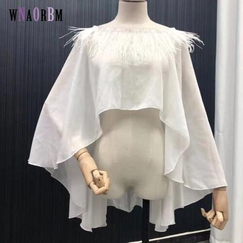 Summer sunscreen + 100% Ostrich hair feather cape womens Cape length 27 cm in front and 70 cm at back cloak outdoor beach coat