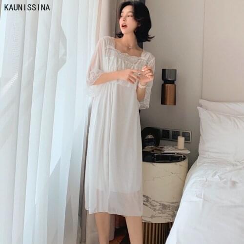 Summer Women Nighties Long Night Dress New Beautiful Half Sleeve Sexy Lace Princess Sleepwear Female Nightgown Lounge Wear