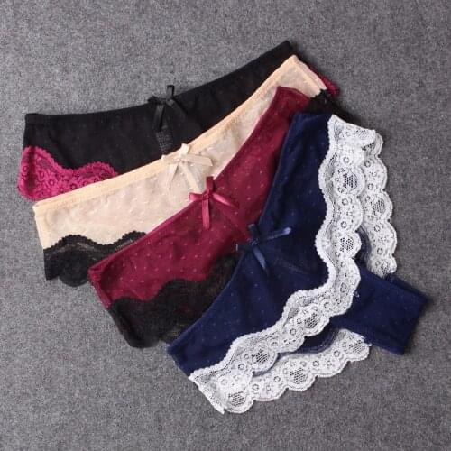 4 Pcs/lot Hot Selling Underwear Women Sexy Mesh Briefs Panty Girls Cheeky Lace Sexy Lingeries Tanga Slip