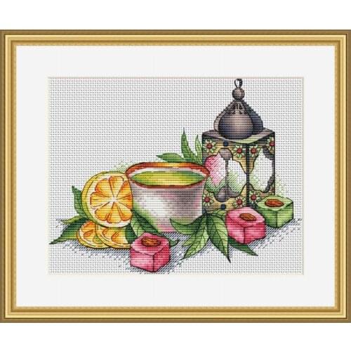 Stich Cross Stitch Kits Craft Lemon Green Tea Egg 30-25 Cake Counted cross stitch Needlework Embroidery Cross-Stitching