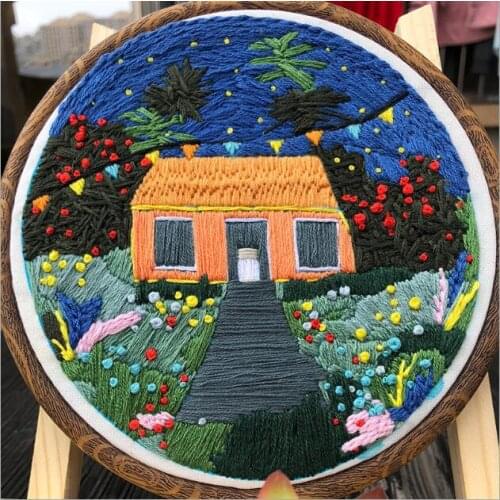 15x15cm Novice junior house European embroidery kit simple three-dimensional embroidery Ribbon kit embroidery needlework