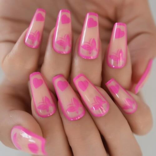 Butterfly Press On Nails Medium Long Coffin Ballerina False Nails Acrylic Nail Tips Designers Artificial Glossy Salon Art Home