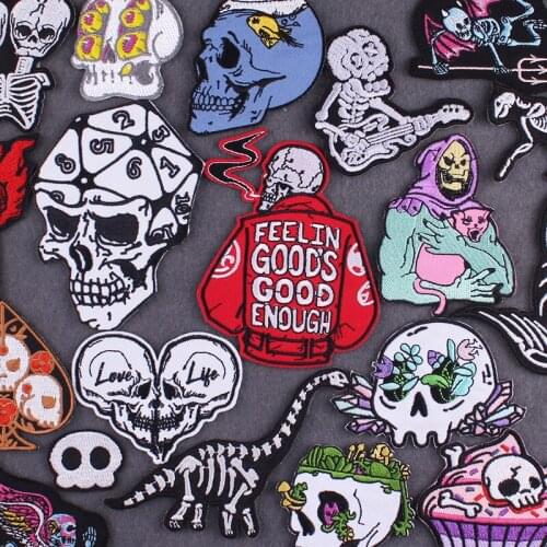 Punk Patches On Clothes Stickers Hippie Embroidered Patch For Clothing Stripes Iron On Patches Biker Skull badges On Backpack