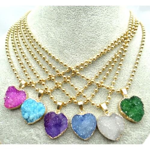 Natural stone Titanium Quartz Crystal Heart charm pendant for diy Jewelry making necklace Accessories wholesale1PCS