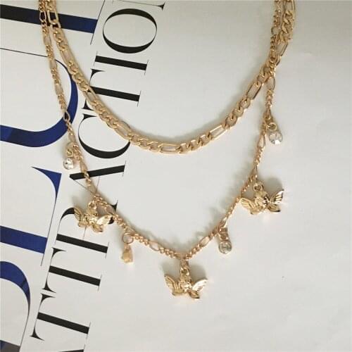 New Arrivals Gold Color Plating Cute Lovely Cherub Angel Stone Charm Layered Necklace For Women Girl Tiny Valentines day Gift