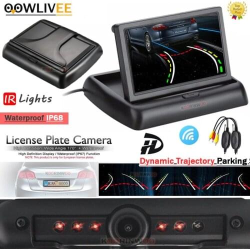 OOWLIVEE 3in1 Wireless Car License Plate Frame No. Parking camera Dynamic Infrared IR Lights Monitor with Camera Car Accessories