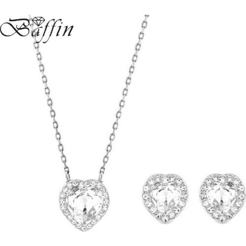 Baffin Original Crystals From SWAROVSKI Antique Heart Pendant Necklaces Piercing Earrings Jewelry Sets For Women Wedding Gifts