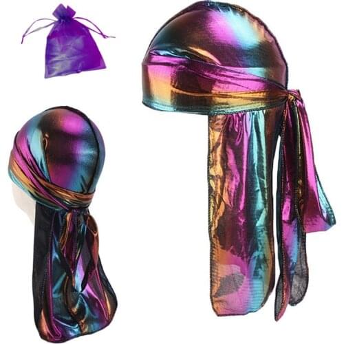 Pirate Hat Waves Mens Durag Print Unisex Silky Doo rag long tail BandanasHair 2pcs per set