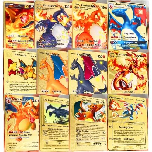 TAKARA TOMY Pokemon Metal Card Game Anime Battle Card Gold Charizard Pikachu Collection Card Toys For Children Christmas gift