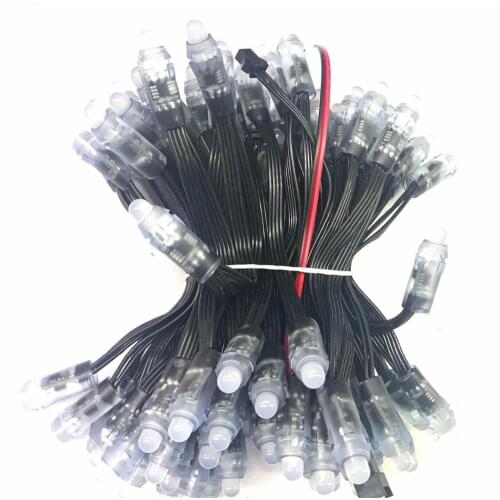 12mm bullet type DC12V WS2818 RGB full color addressable LED pixel light;IP68;10cm wire spacing;with BLACK wire;100pcs/string