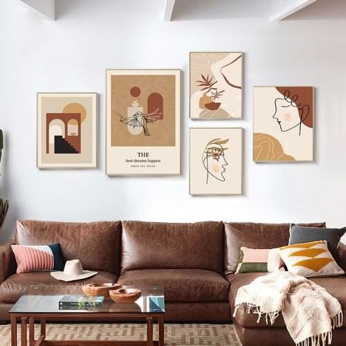 Simple Nordic Morandi color abstract geometric lines beauty vase porch murals poster printing hanging picture decorative picture