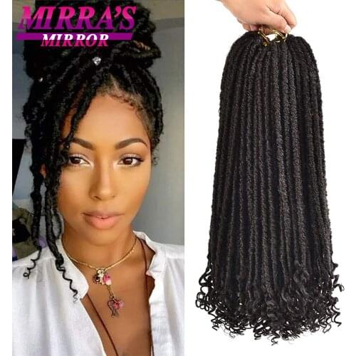 Straight Goddess Faux Locs Crochet Braids 14/20 Inch Synthetic Dreadlocks Crochet Hair Extensions With Curly End Mirras Mirror