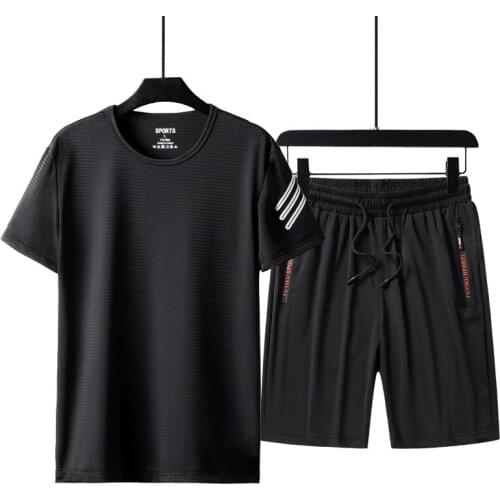 Plus Size 7xl 8xl 9xl Mens Tracksuit Sets Sweatsuit Men Sportwear Mesh T-shirts Sets Casual Summer Quick Dry Ice Silk Shorts