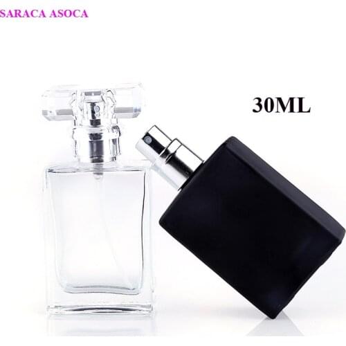 Retial 30ml Big Capacity Black Perfume Bottles 2pcs/lot Clear Travel Spray Perfume Glass Bottles