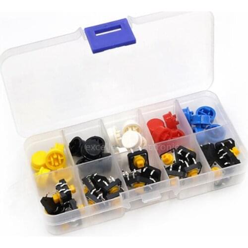 Tactile Push Button Switch Momentary Tact & Cap 12x12x7.3mm KeyCaps Assorted Kit