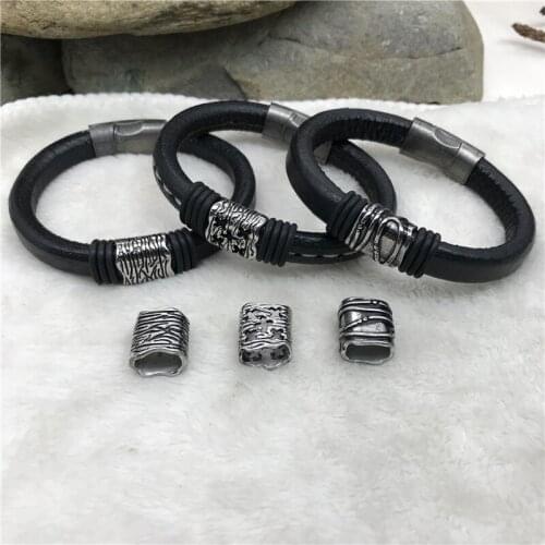 Wonlee Winle Stainless Steel Big hole Square Bracelets Bead Charm Fit DIY Leather Bracelet Jewelry Making (Without Bracelet)