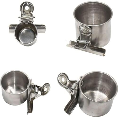 1pcs stainless steel single cup Bird Parrot Feeder Food Water Feeding Bowl Pet Cage Clip Cup Dispenser Pet Supplies