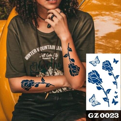 1Pcs Herbal Extracts Juice Tattoos Rose Butterfly Body Art Waterproof Temporary Tattoo Sticker For Men Women