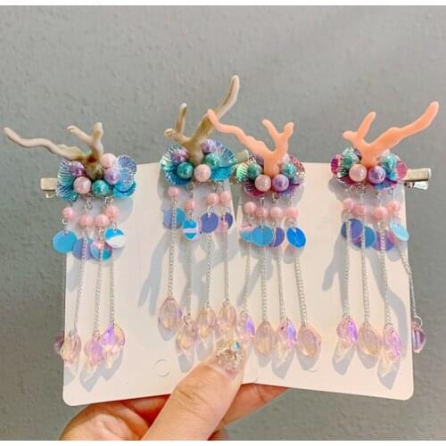 2pcs Hanfu Deer Ear Hairpins Barrettes Sequined Flower Tassel Hair Decorationd Beautiful Deer Antlers Hair Clips Hair Clip