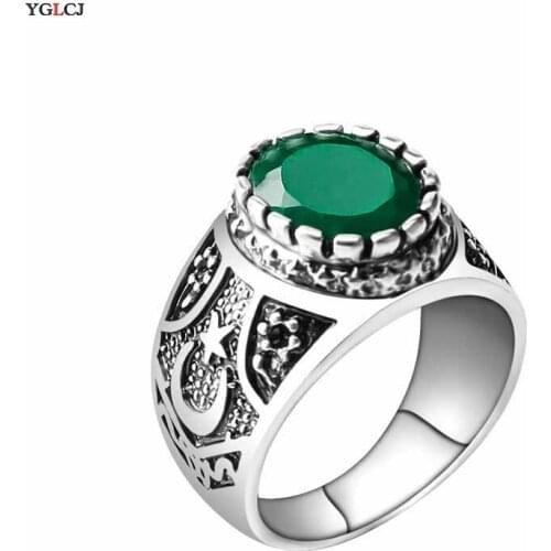 2020 Classic Retro Five-Pointed Star Carving Ladies Ring Female New Fashion Green Red Blue Black Rhinestone Ring Gift