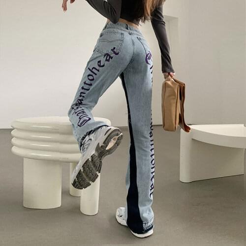 2021 High Waist Loose Comfortable Jeans For Women Plus Size Fashionable Casual Straight Pants Mom Jeans Washed embroidery Jeans