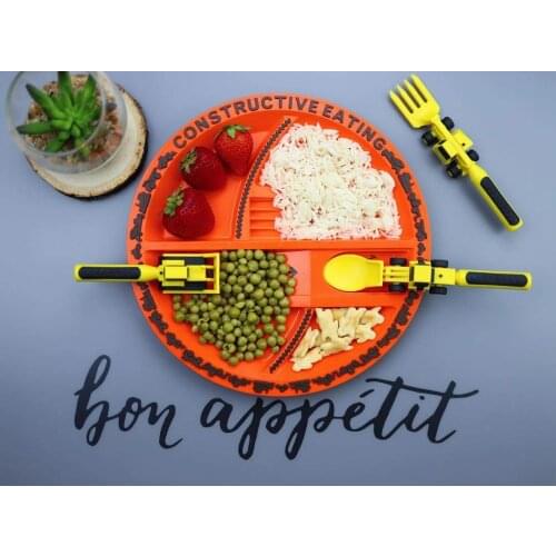 3pcs/set Kids Plate Utensil Set for Kids Construction Themed Fork and Spoon for Children New Creative Cutlery Sets