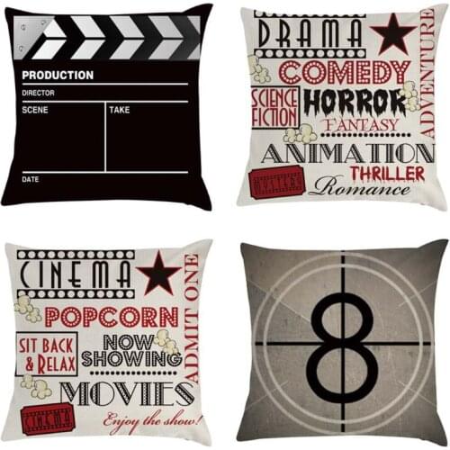 4 Pcs / Set Cinema Popcorn Pillow Case 45x45cm Movies Playing Board Sofa Waist Throw Cushion Cover