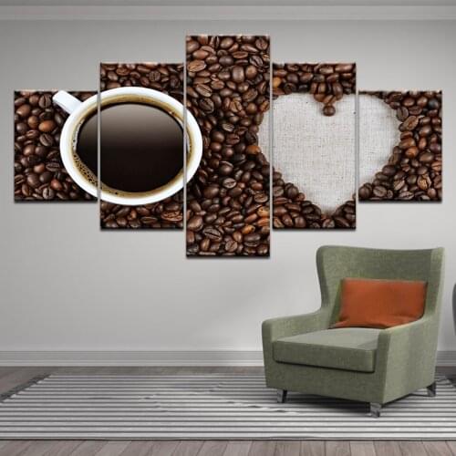 5 Pieces Coffee Beans HD Print Canvas Painting Kitchen Home Decoration Wall Art Coffee Picture Restaurant bar decoration Posters