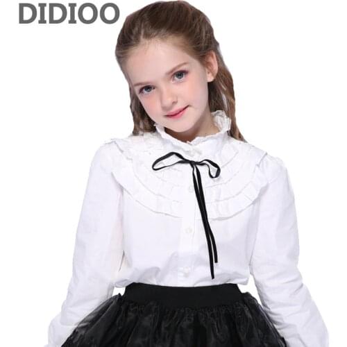 School White Blouses For Girls Toddlers Long Sleeve Lace Collar Shirts Girls Bottoming Shirts Autumn Cotton Students Uniforms