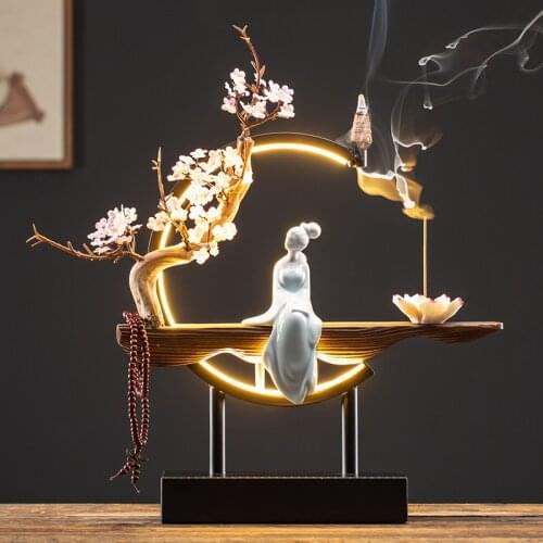 Large Backflow Incense Burner Lotus Arabic Style Led Light Statue Aroma Burner Candle Aroma Encensoir Home Decoration BK50XX
