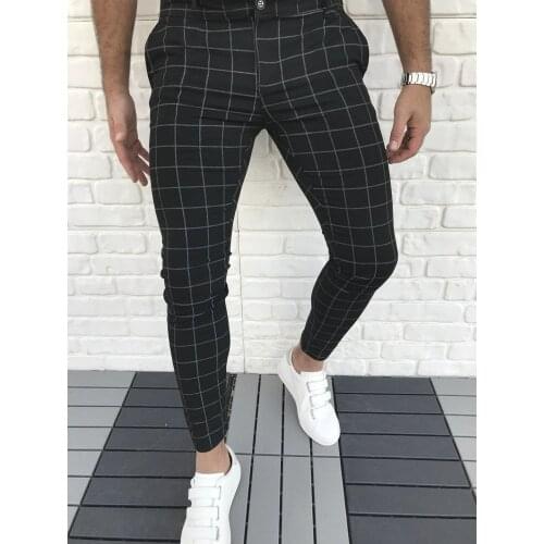 Plaid Men Pants Skinny Pants Mens Clothing Pantalon Trousers Pencil Pants Mens Ropa Hombre Streetwear Men Smart Casual Pants