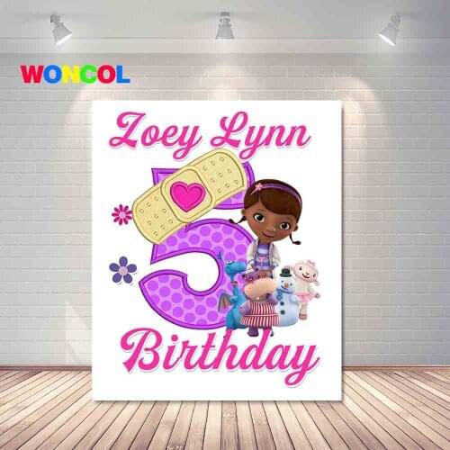 Woncol Doc Mcstuffins Photography Backdrop Girls Happy Birthday Cartoon Photo Background White Custom Vinyl Photo Booth Props