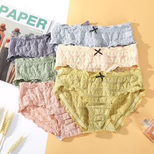 French Sexy Panties Plus Size Womens Cotton Underwear Girls Fashion Comfort Briefs Sexy Lace Underpants Female Bow Lingerie