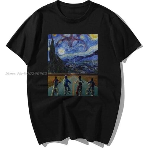 Funny Stranger Things T Shirt Men Fashion Tv Show Tshirt Mens Starry Night Demogorgon Eleven Steve Cotton Hip Hop Tops T Shirt