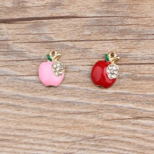 Hot Fashion Rhinestone Apple Enamel Charms Gift Alloy Pendant Bracelet Necklace Handmade Jewelry Making Accessories DIY