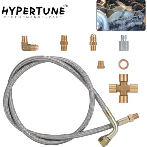 Hypertune - Turbocharger Oil Feed Line Kit 1/8NPT 4AN 38" For T3 T4 T04E T60 T61 T60-1 Braided Stainless Steel HT-TOL33