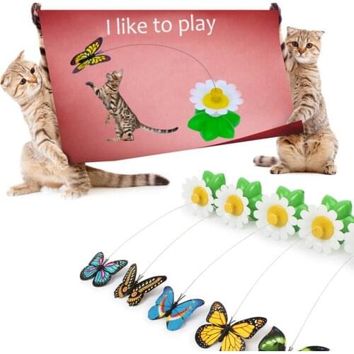 Interactive Training Cat Toy Automatic Electric Rotating Cat Toy Colorful Butterfly Bird Animal Shape Interactive Pet KittenToys