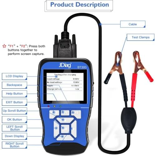 JDiag BT300 12V/24V Battery Intelligent Analyzer Tester Truck/Boat/Motorcycle SUV Diagnostic Tools 100-2000 CCA Bluetooth Print