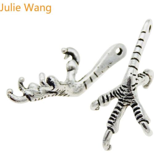Julie Wang 10PCS Eagle Claw Charms Antique Silver Color Bird Claw Alloy Earrings Bracelet Jewelry Making Pendant Metal Accessory