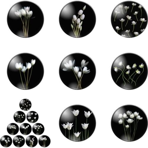 White Daffodils Pure Fragrance Flowers 12mm/20mm/25mm/30mm Round Photo Glass Cabochon Demo Flat Back Making Findings