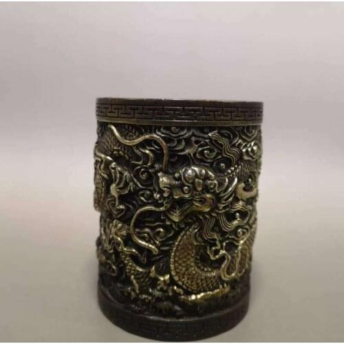 Chinese Pure Brass Brush Pot Statue