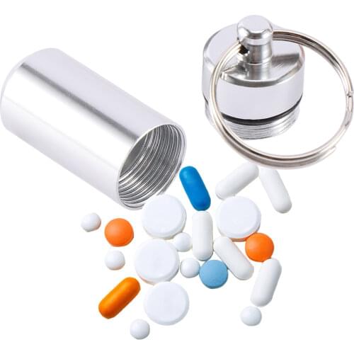 Creative Metal Waterproof Aluminum Pharmacy Bottle Keychain Pill Box Pill Sub-packaging Container Business Travel Storage Box