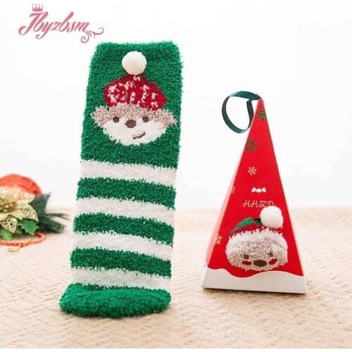 Cute Animal Design Deer Christmas Socks Gift 3D Fluffy Coral Velvet Thick Fleece-lined Warm Winter Sock For Women New Year Gift