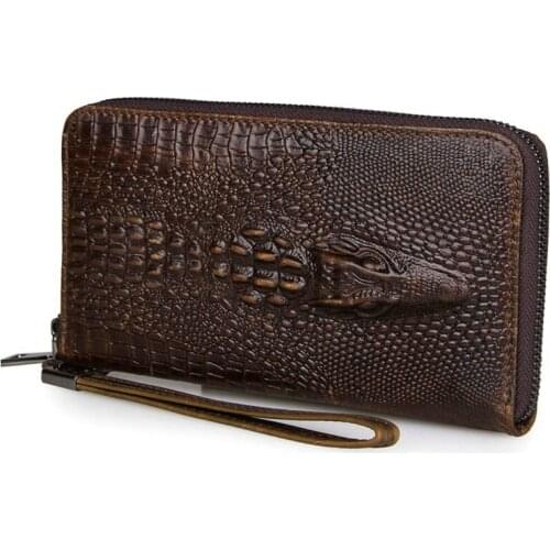 Men Wallet Clutch Genuine Leather Crocodile Head Wallet Male Long Coin Purse Boy Money Organizer Cell Phone Clutch Bag